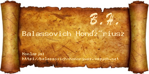 Balassovich Honóriusz névjegykártya